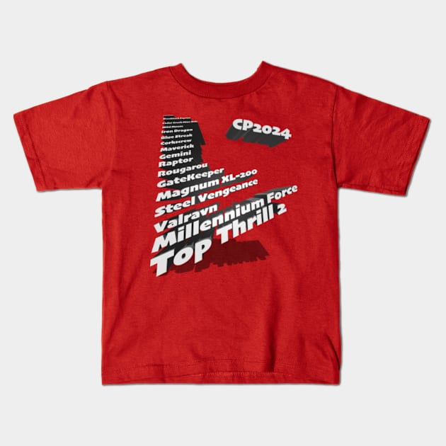 Cedar Point 2024 Roller Coasters by Height Kids T-Shirt by ThrillZing